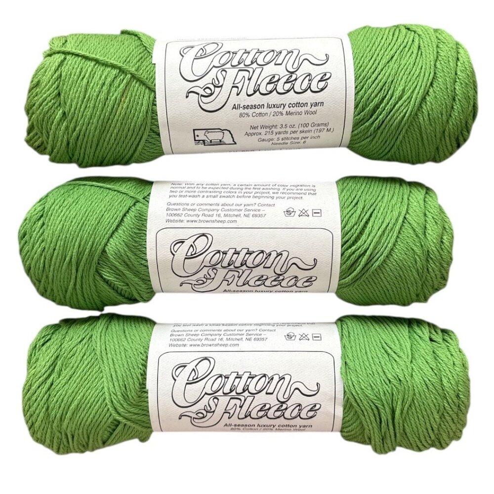 Brown Sheep Cotton Fleece Yarn Lime Light 3 skeins